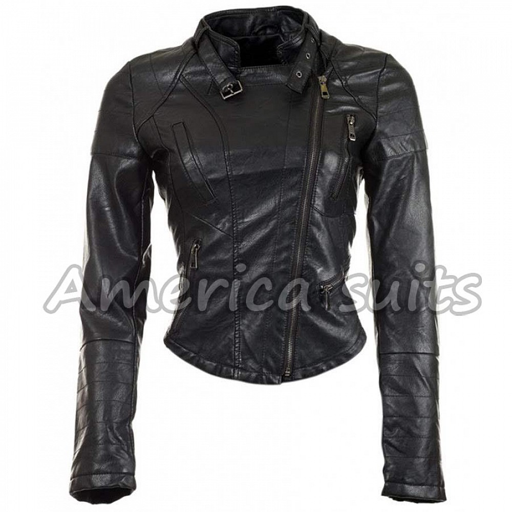 Black Leather Jacket For Women : Biker Womens Cropped Leather ...